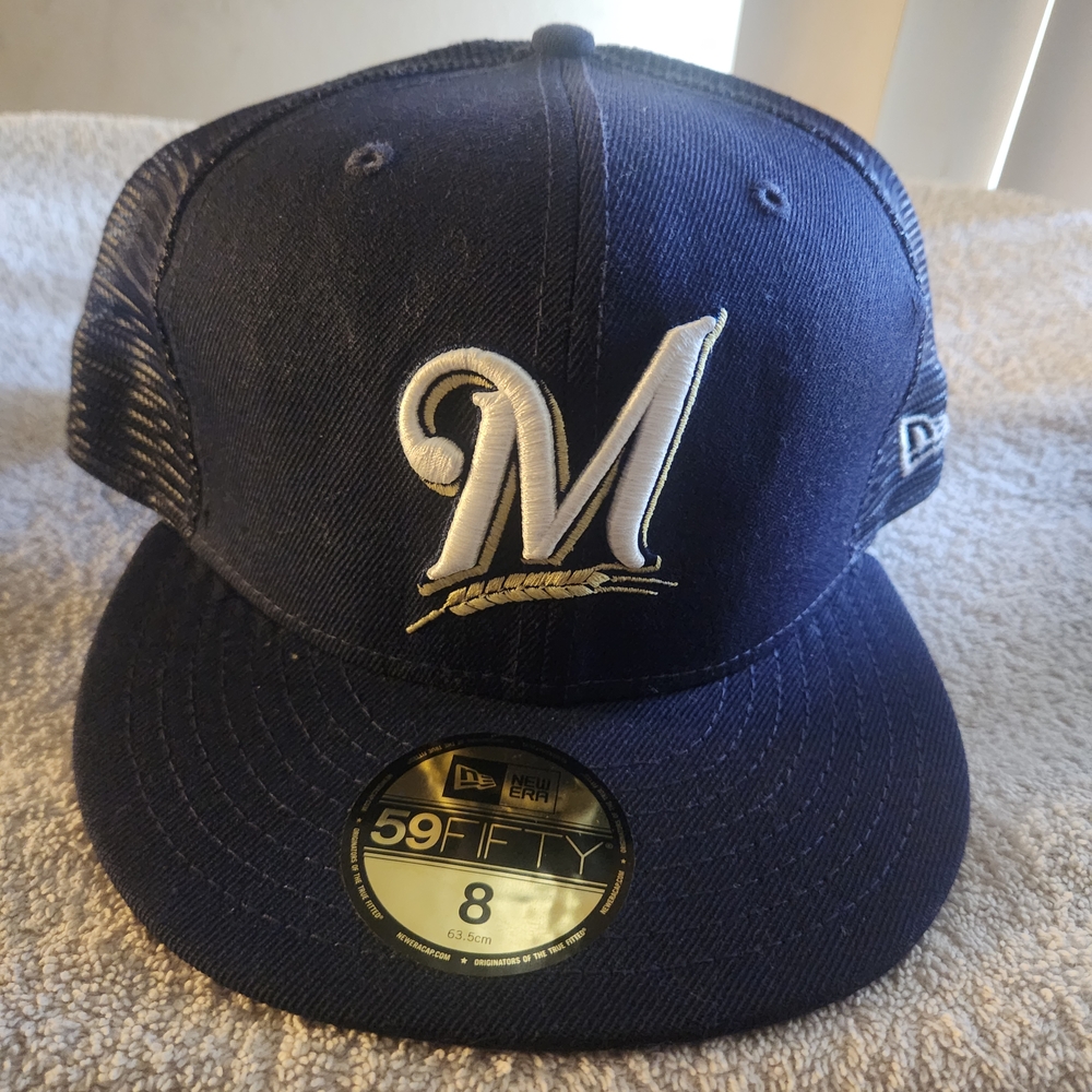 New Era Milwaukee Brewers Navy 59FIFTY Mesh Fitted Cap - Size 8